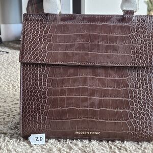 Modern Picnic Brown Croc-Embossed Satchel